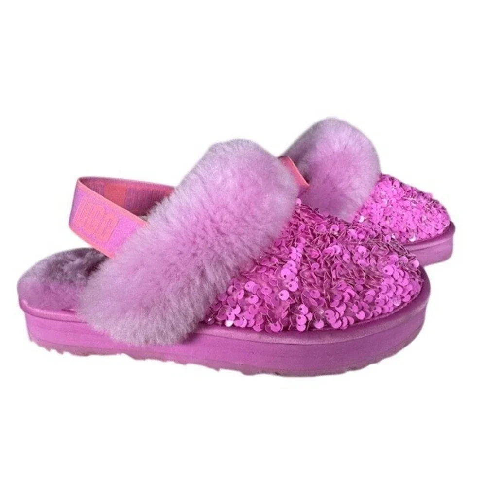 UGG Kids Pink Sequin Fur Lined Slingback Slippers -‎ size 4 or 5?